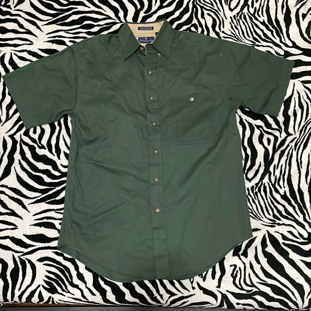 Bill blass vintage soft cotton short sleeve button up men’s army green shirt